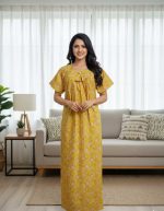 Traditional cotton nighty, 55 Inches Long -Yellow