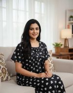 Traditional cotton nighty, 55 Inches Long -Black