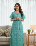 Traditional cotton nighty, 55 Inches Long -Green