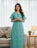 Traditional cotton nighty, 55 Inches Long -Green