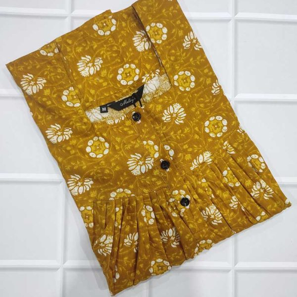 Front Open Cotton Nighty With Buttons, 55 Inches Long -  Yellow