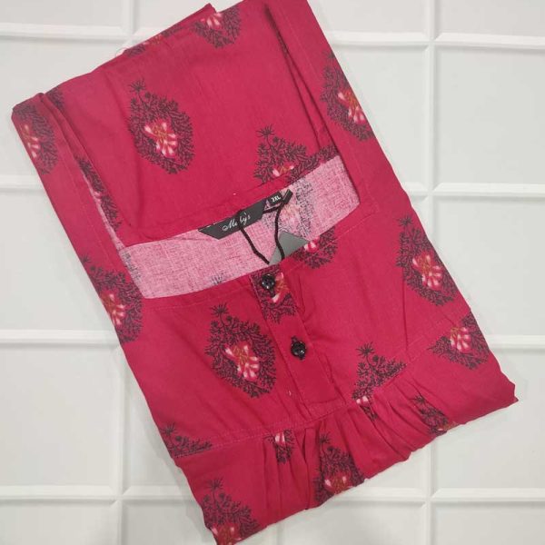 Comfortable Front Open Cotton Nighty With Buttons- 57 inches long - Magenta