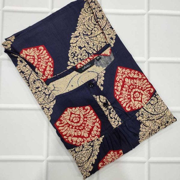 Comfortable Front Open Cotton Nighty With Buttons- 57 inches long - Dark Blue