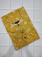 Front Open Cotton Nighty With Buttons, 55 Inches Long -  Yellow