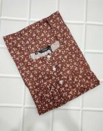 Front Open Cotton Nighty With Buttons, 55 Inches Long - Brown