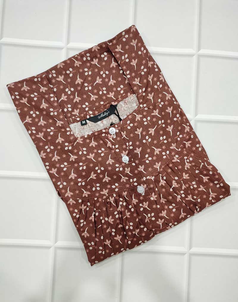 IMG_20251101_185151 Front Open Cotton Nighty With Buttons, 55 Inches Long - Brown - Image 1