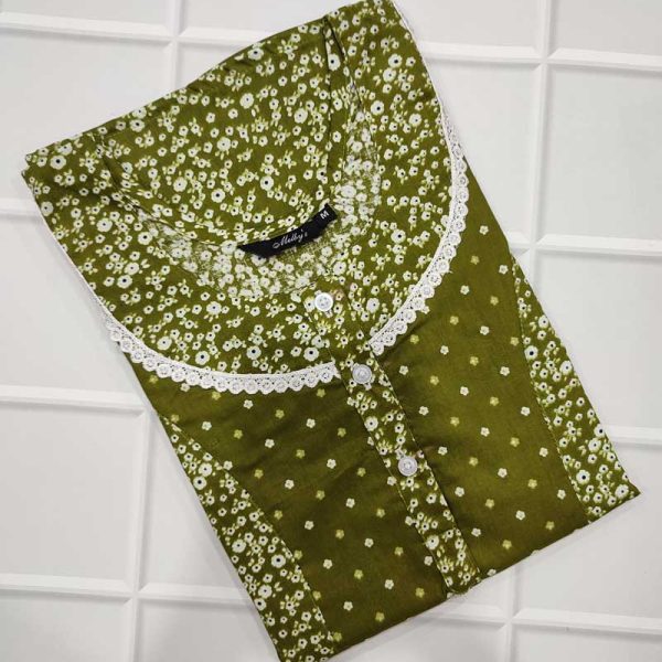 Comfortable Churidar Model Cotton Nighty - 55 Inches Long - Green