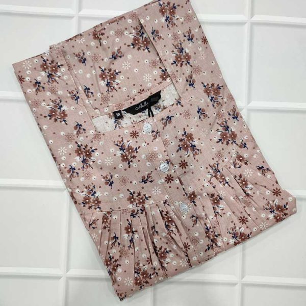 Front Open Cotton Nighty With Buttons, 55 Inches Long