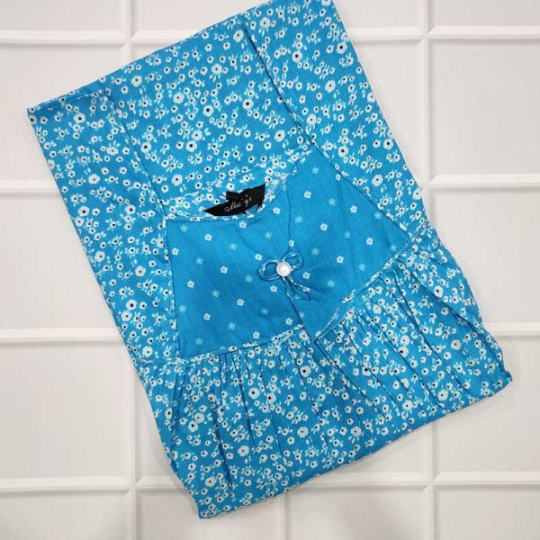 Traditional cotton nighty, 55 Inches Long - Blue