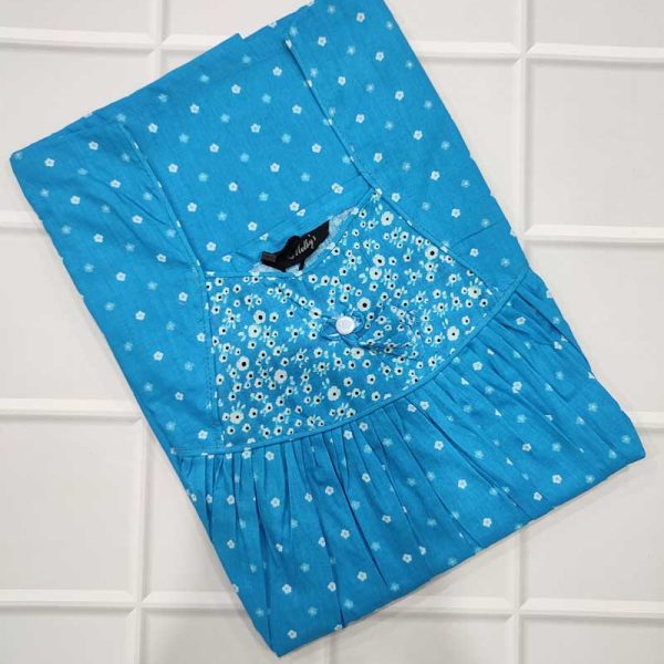 Traditional cotton nighty, 55 Inches Long - Blue