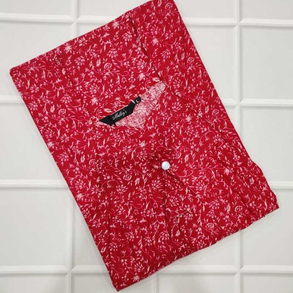 Traditional cotton nighty, 55 Inches Long - Red