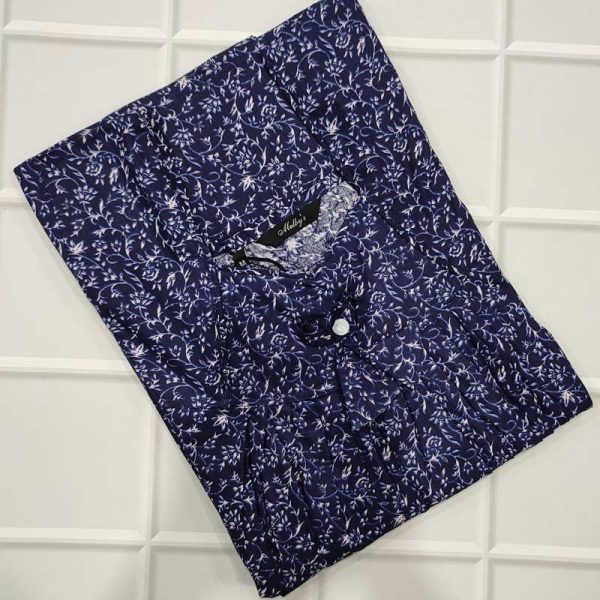 Traditional cotton nighty, 55 Inches Long - Blue