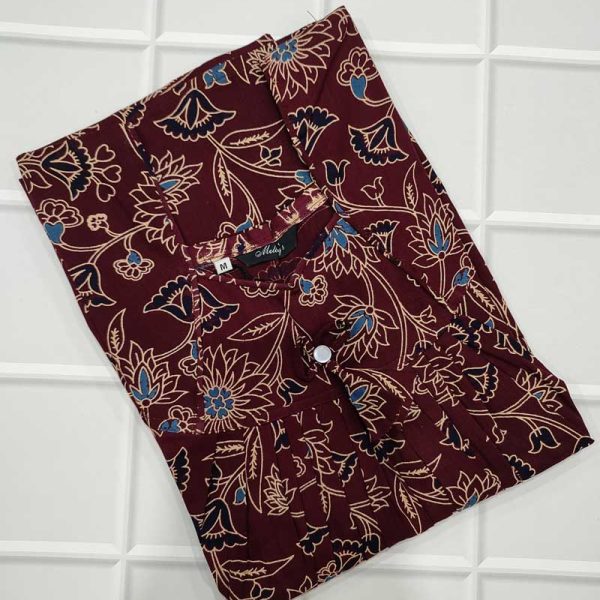Traditional cotton nighty, 55 Inches Long - Maroon