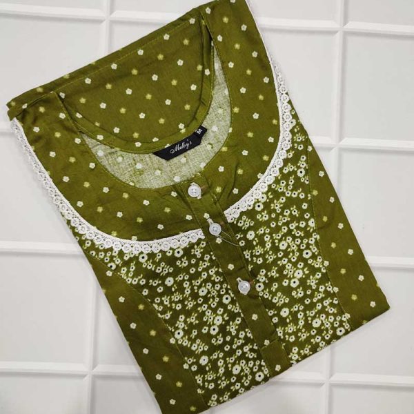 Comfortable Churidar Model Cotton Nighty - 55 Inches Long - Green