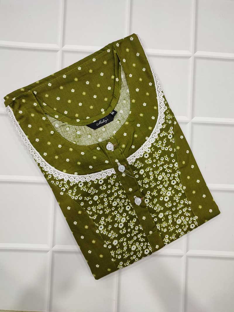 IMG_20251101_185555 Comfortable Churidar Model Cotton Nighty - 55 Inches Long - Green - Image 1