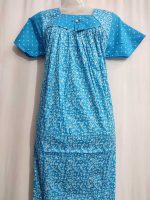 Traditional cotton nighty, 55 Inches Long - Blue - Image 2