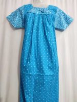 Traditional cotton nighty, 55 Inches Long - Blue - Image 2