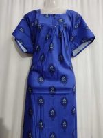 Comfortable Front Open Cotton Nighty With Buttons- 57 inches long - Blue - Image 2