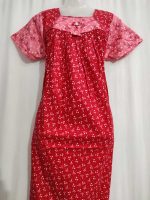 Traditional cotton nighty, 55 Inches Long - Red - Image 2