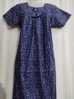 Traditional cotton nighty, 55 Inches Long - Blue - Image 2