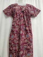 Traditional cotton nighty, 55 Inches Long - Maroon - Image 2