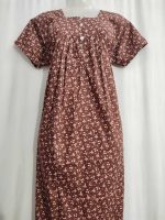 Front Open Cotton Nighty With Buttons, 55 Inches Long - Brown - Image 2