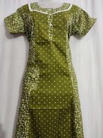 Comfortable Churidar Model Cotton Nighty - 55 Inches Long - Green - Image 2