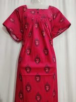 Comfortable Front Open Cotton Nighty With Buttons- 57 inches long - Magenta - Image 2