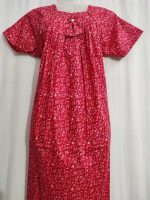 Traditional cotton nighty, 55 Inches Long - Red - Image 2