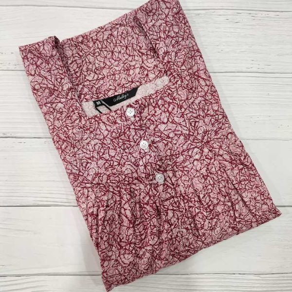 Front Open Cotton Nighty With Buttons, 55 Inches Long - Brown