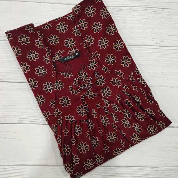 Traditional cotton nighty, 55 Inches Long - Maroon