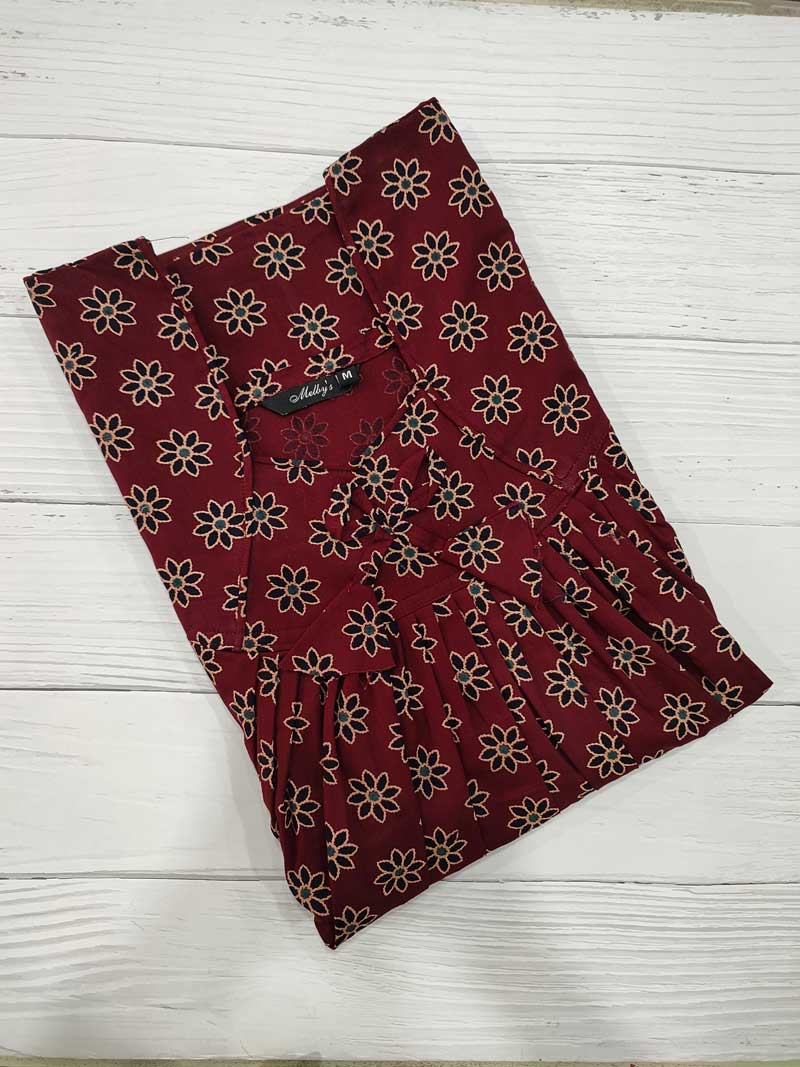 IMG_20251108_170944 Traditional cotton nighty, 55 Inches Long - Maroon - Image 1