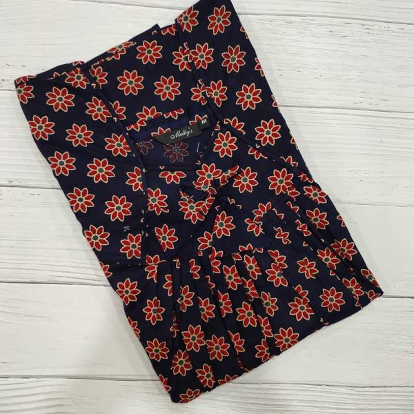 Traditional cotton nighty, 55 Inches Long - Dark Blue