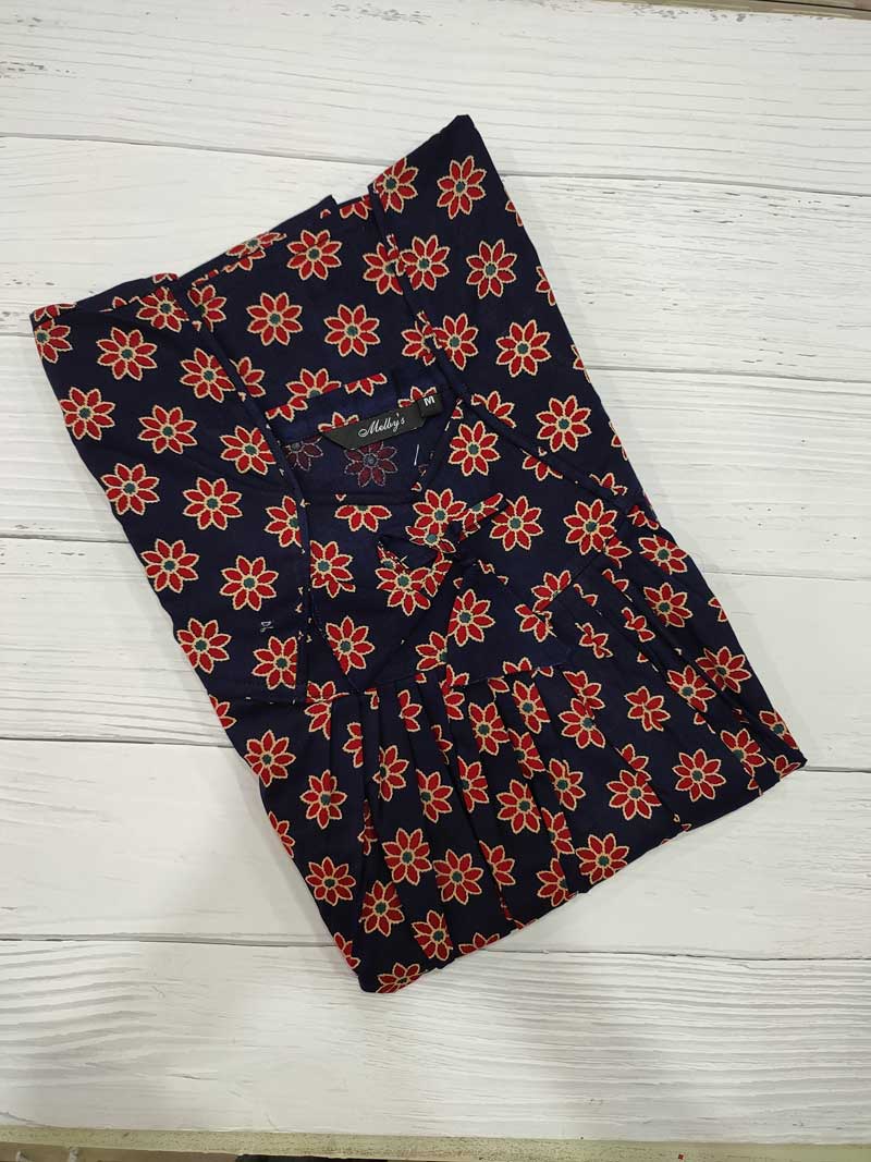 IMG_20251108_170959 Traditional cotton nighty, 55 Inches Long - Dark Blue - Image 1