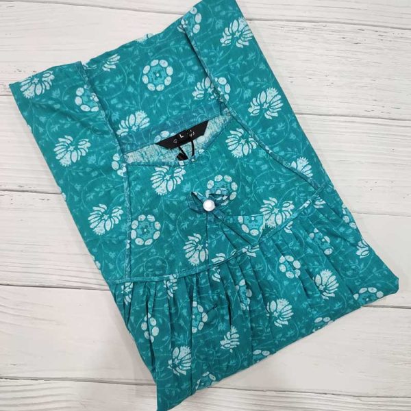 Traditional cotton nighty, 55 Inches Long - Green