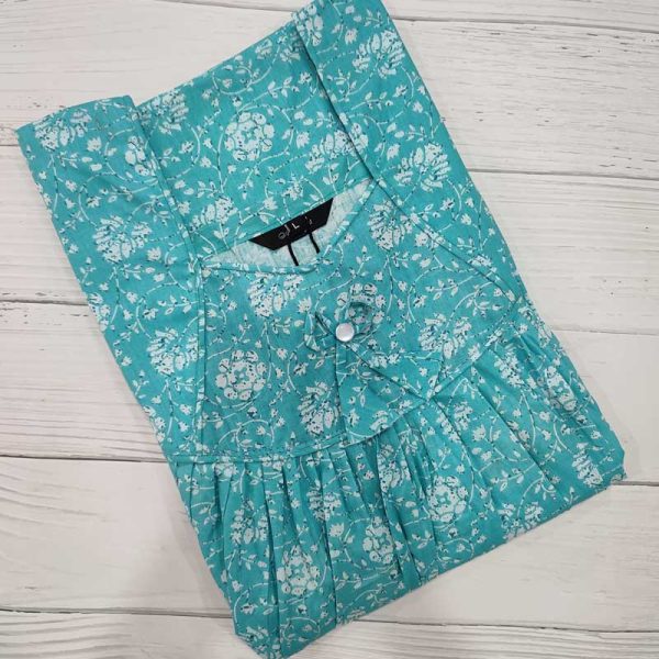 Traditional cotton nighty, 55 Inches Long - Green