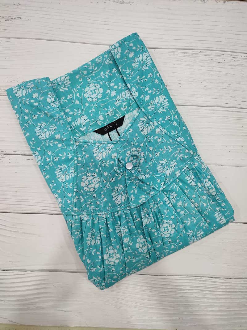 IMG_20251108_171024 Traditional cotton nighty, 55 Inches Long - Green - Image 1