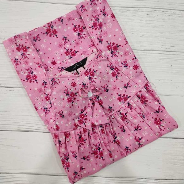 Traditional cotton nighty, 55 Inches Long - Rose