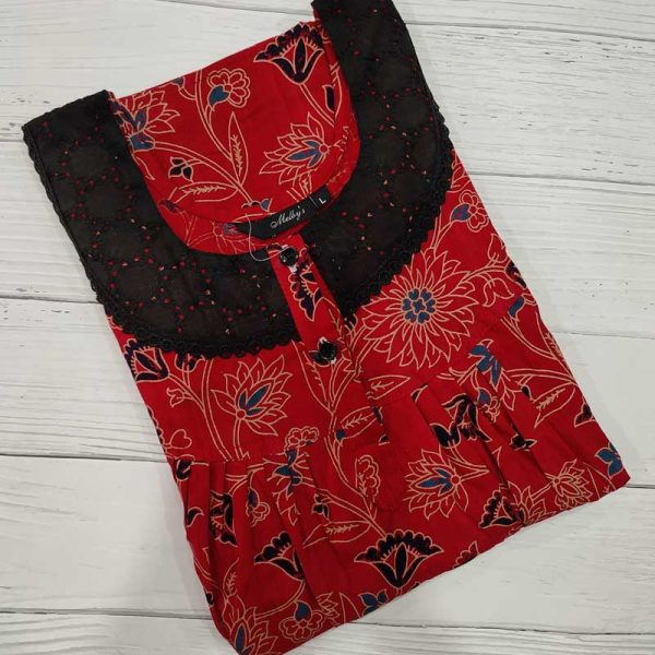 Front Open Cotton Nighty With Buttons, 55 Inches Long -  Blue