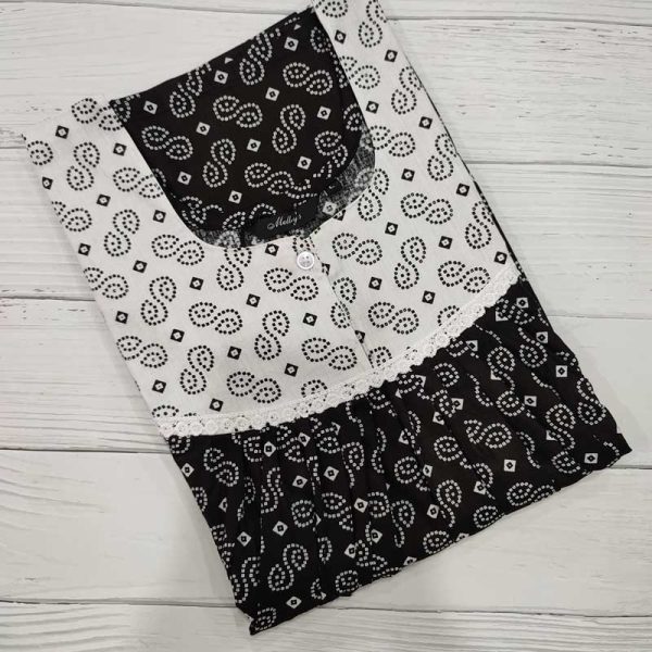 Front Open Cotton Nighty With Buttons, 55 Inches Long - Black