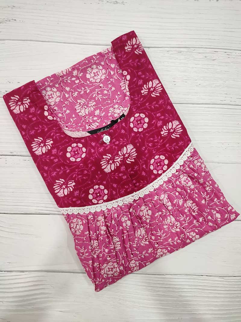 IMG_20251108_171317 Front Open Cotton Nighty With Buttons, 55 Inches Long - Rose - Image 1