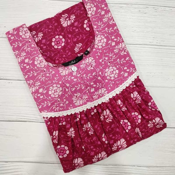 Front Open Cotton Nighty With Buttons, 55 Inches Long