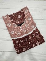 Front Open Cotton Nighty With Buttons, 55 Inches Long - Brown