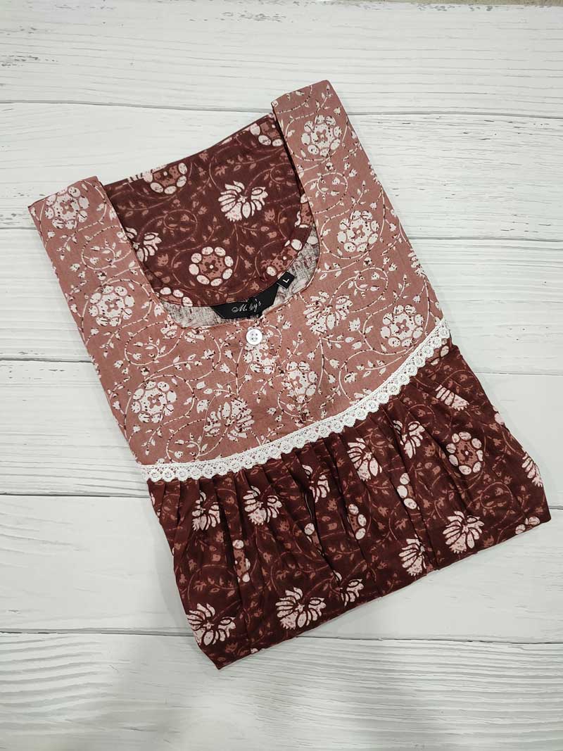 IMG_20251108_171411 Front Open Cotton Nighty With Buttons, 55 Inches Long - Brown - Image 1