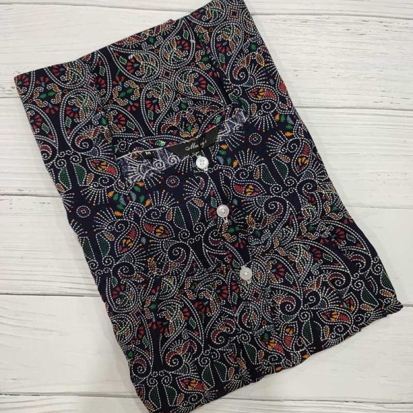 Front Open Cotton Nighty With Buttons, 55 Inches Long - Blue