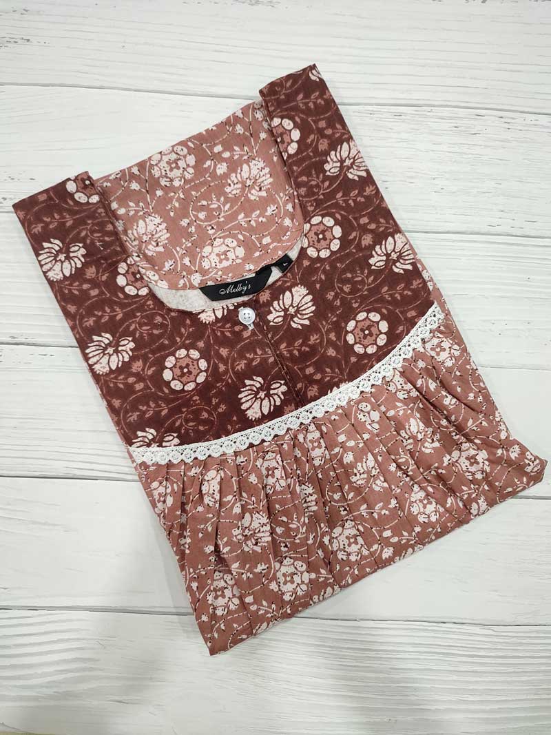 IMG_20251108_171626 Front Open Cotton Nighty With Buttons, 55 Inches Long - Brown - Image 1