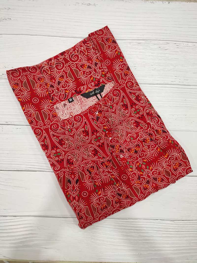 IMG_20251108_171656 Front Open Cotton Nighty With Buttons, 55 Inches Long - Red - Image 1