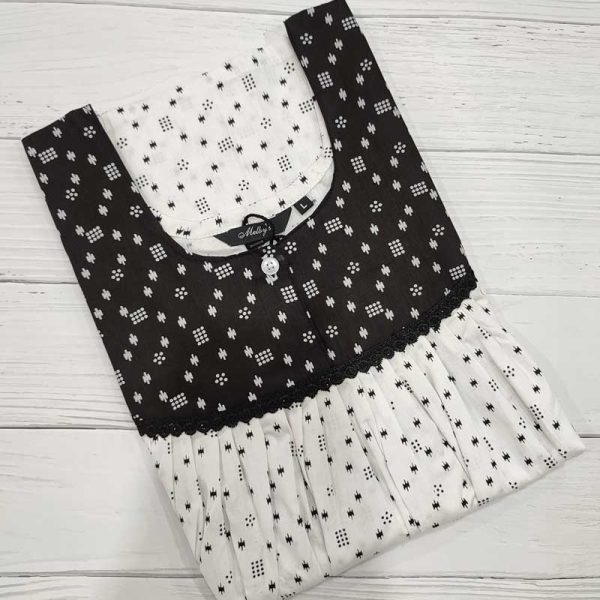 Front Open Cotton Nighty With Buttons, 55 Inches Long -  White