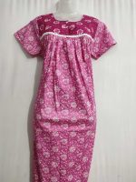 Front Open Cotton Nighty With Buttons, 55 Inches Long - Rose - Image 2