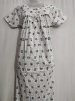 Front Open Cotton Nighty With Buttons, 55 Inches Long - White - Image 2